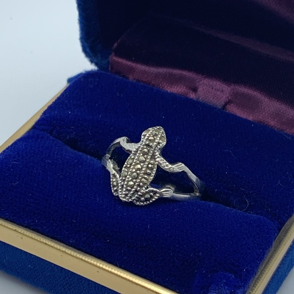 💝Vintage Marcasites Frog Ring Silver 925 - Picture 3 of 7